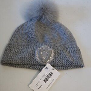 NWT Womens Mitchie's Gray Cable Knit Beanie Hat W/Crest